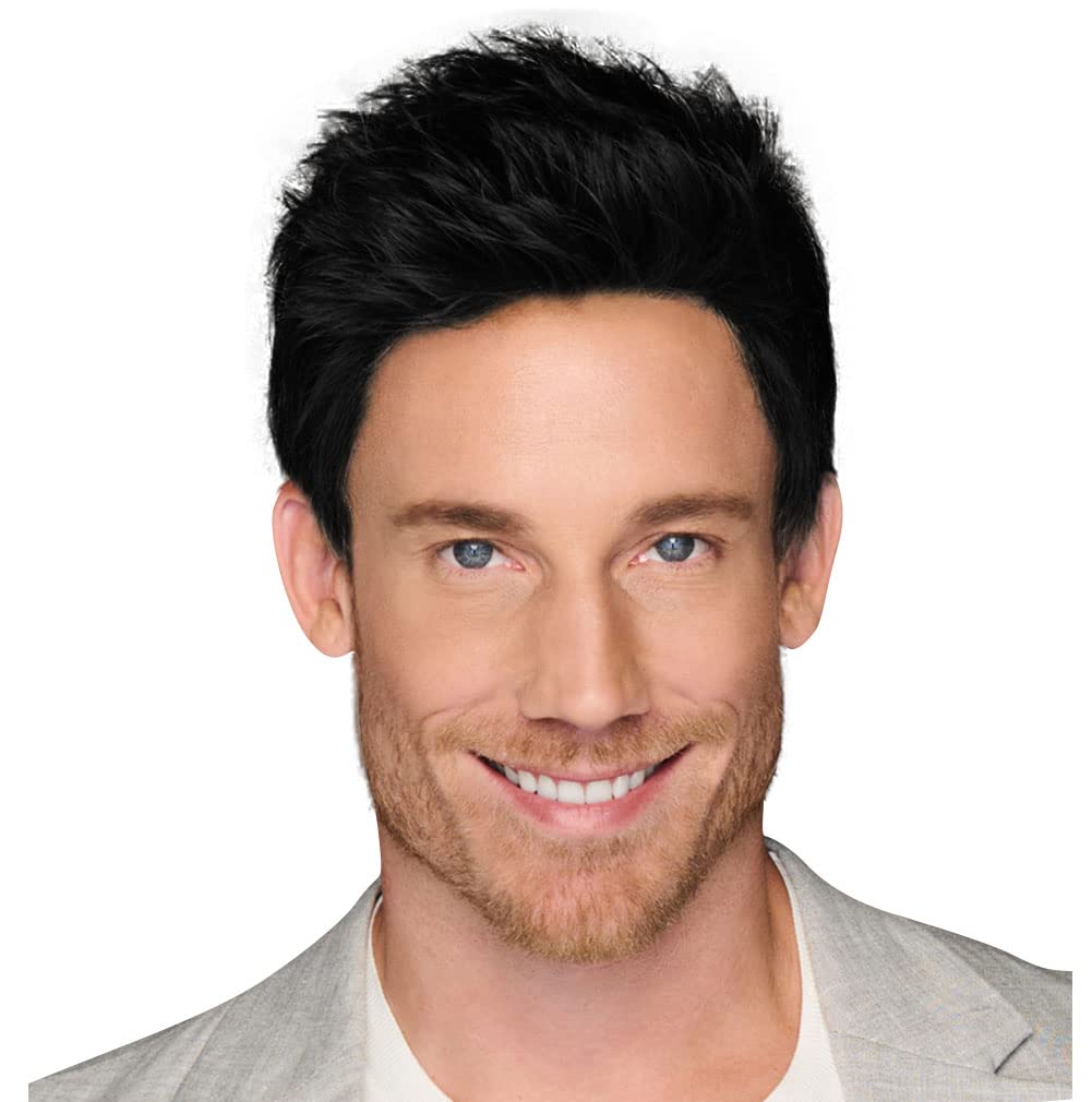 HIM Dapper Men's Hairpiece With Textured Waves and Layered Cropped Sides by Hairuwear, M3S DARKEST BROWN