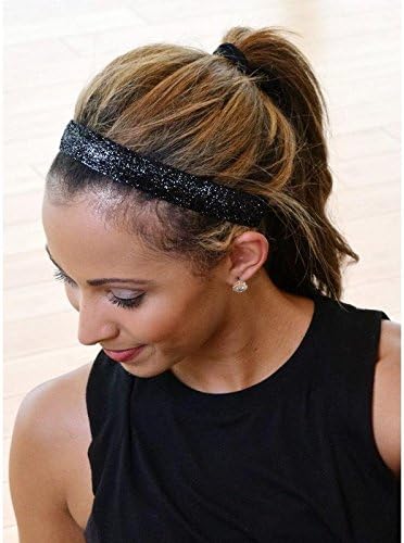 Sweaty Bands Womens Girls Headband - Non-Slip Velvet-Lined Sparkly Fitness Hairband - 2-Pack Viva Diva Black 1-Inch and Viva Diva Gunmetal 3/8-Inch - Image 2