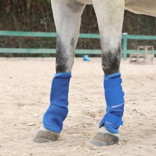 Image of LEAFOREST Horse Fly Boots Set of 4 - Non Slip Leg Protection for Donkey Mini Pony Draft, Breathable Mesh Fly Boots for Pasture & Barn Use Deep Blue Pony