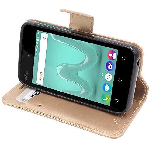 ebestStar - Coque Compatible avec Wiko Sunny 2 Etui PU Cuir Housse Portefeuille Porte-Cartes Support Stand, Or/Doré [Appareil: 126.6 x 66.3 x 11.4mm, 4.0'']