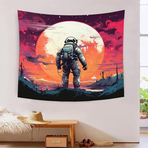 Tapisserie astronaute 3D grand format en tissu lavable pour salon
