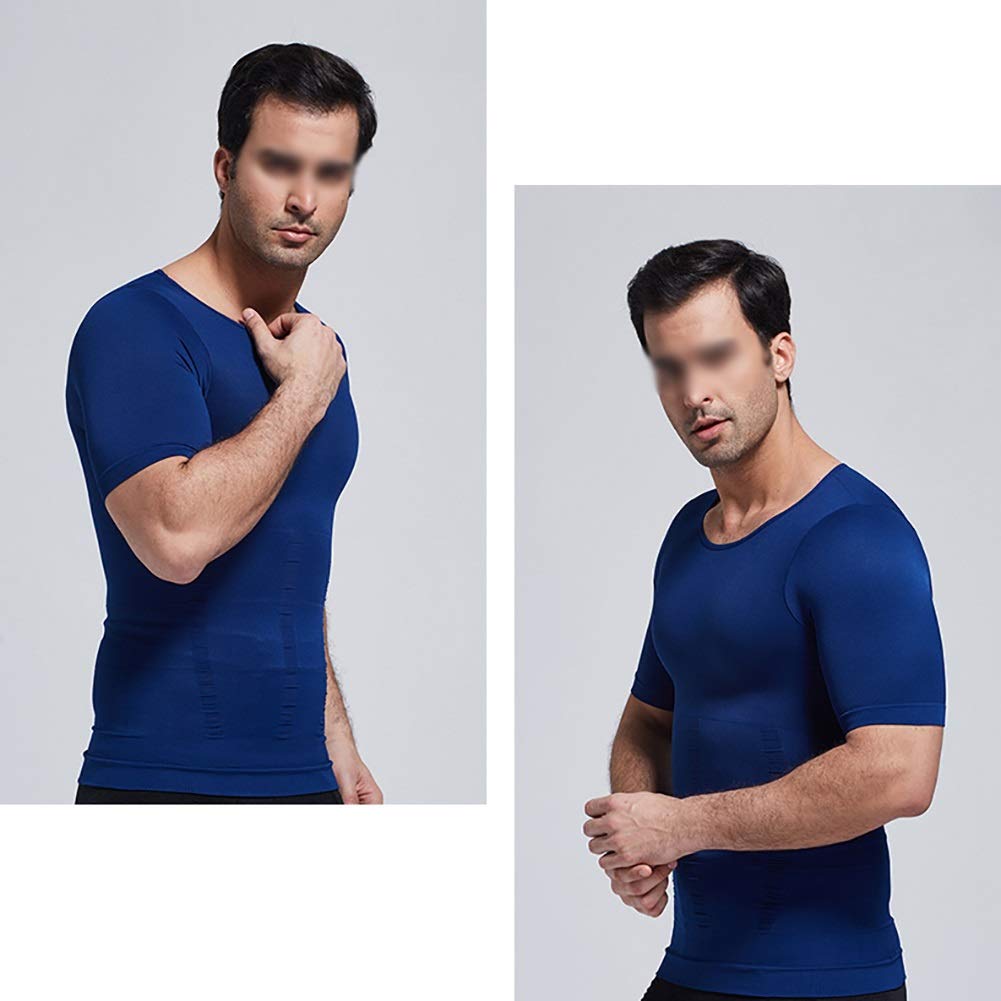 G&F Męska modelująca sylwetkę kompresyjna ukrywa brzuch piwo z krótkim rękawem bielizna modelująca brzuch kontrola elastyczna (kolor: ciemnoniebieski, rozmiar: XXL)