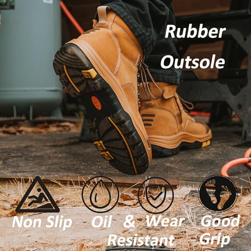 Image of Roslyn Composite Toe Side Zip Work Boots for Men, 7'' Lightweight Comp Toe Cap YKK Zipper Non-slip Rubber ASTM F2413-18 EH Safety Boot, Comfortable Wide Ankle Support Boots (CP232Z-245Z)