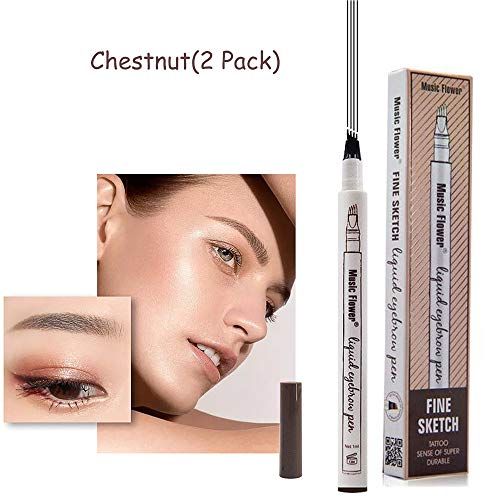 Eyebrow Tattoo Pen-LilyAngel Waterproof Microblading Eyebrow Pencil with a Micro-Fork Tip Applicator Creates Natural Looking Brows Effortlessly(Chestnut,2pcs/pack)