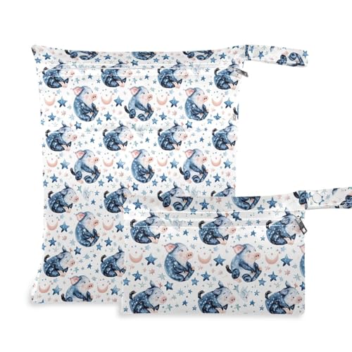 Coikll Wet Dry Bags for Cloth Diaper 2 Pack Waterproof Yoga Gym Bag for Swimsuit Wet Clothes Baby Items-?Goodnight Pigs?