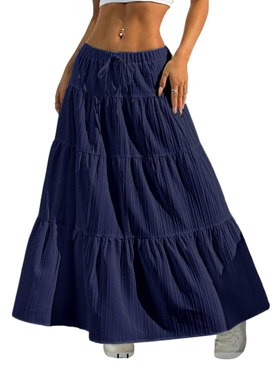 Image of Jawdrobe Women's Georgette Ruffle Hem Long Flared Skirt Lightweight Soft Fabric| High-Waisted Ruffled Maxi Plain and Pleated Skirt