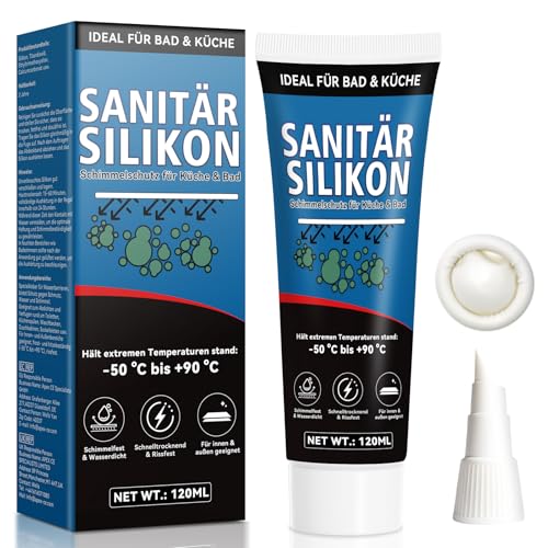 Sanitär Silikon 120ml transparent, schimmelresistent, gerucharm und schnell trocknend für Badezimmer, Dusche und Küche. Abdichtung in 24 Stunden, einfache Verarbeitung (transparent) (120 ml)