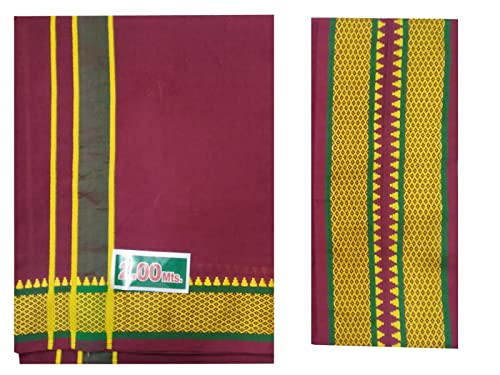 Stylesindia Dhoti und Angavastram Herren-Set aus Baumwolle, 2,0 m, mit 1,5 m Angavastram, kastanienbraun, Einheitsgröße Cover