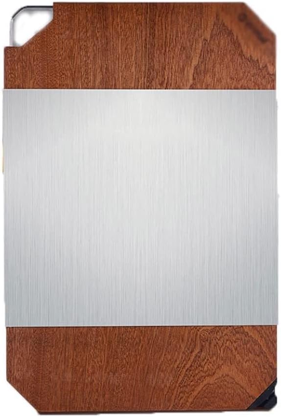 Double Sided Wooden Cutting Board with 304 Stainless Steel Panel & Handles Ebony Sandalwood, Medium Size for Meat, Vegetables, and Fruits, Medium in Wood