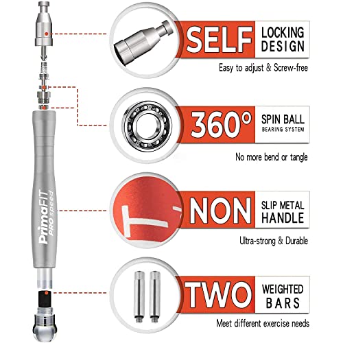 Image of PrimaFIT Skipping Rope for Adults Weighted Jump Rope Boxing for Men & Women | PRO Speed Jumping Rope, Fitness, Gym, Crossfit, Ball Bearings, 2x3m Adjustable Cables & Protectors, Additional Weights, Bag