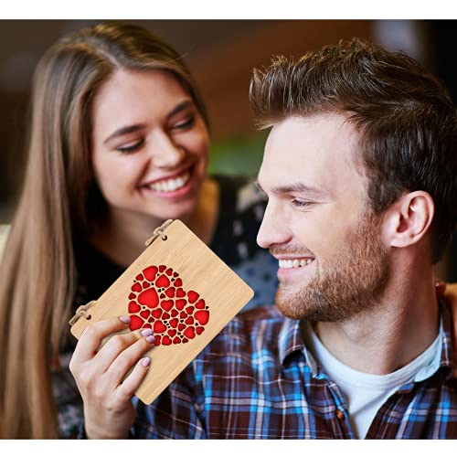 Karte aus Holz Liebe, Hochzeitskarten Jahrestag Karten für Sie, Geburtstagskarte, Valentinstag Karte Holz Handgefertigte Beschreibbare Bambuskarte mit Herz es Gibt Garn, Papier und Umschläge (Herz)