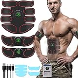 【EMS Muskelstimulator Trainingsgerät】EMS Muskelstimulator überträgt durch den Strom das Signal direkt auf die Ganzkörpermuskulatur und versetzt sie in den Trainingszustand, um die Muskeln und Ihren Körper zu stärken, ohne den Körper zu schädigen. Mit dem Abs Muskelstimulator Elektrische Bauchmuskeltrainer können Sie Ihren gesunden und muskulösen Körper genießen!