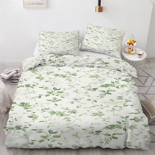 Housse de couette 200x200 zippée en microfibre douce motif feuilles vertes - 2