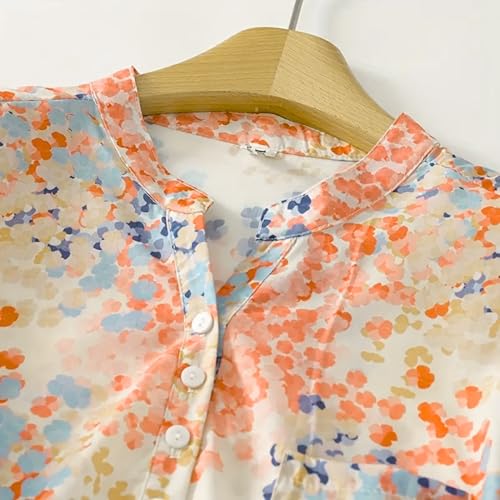 Image of Gufrina Women's Blush Pink Abstract Printed Western Top with Mandarin Collar, Half Button Placket and Relaxed Fit Sleeves