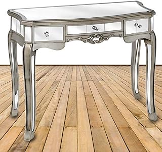 Bella Mirrored Console Table by Casa Maria | Glass Side Hallway Living Room Furniture - French Style Shabby Chic Mirror 1 Drawer with Antique Silver Finish. Handmade, Ready Assembled, 5 Year Warranty