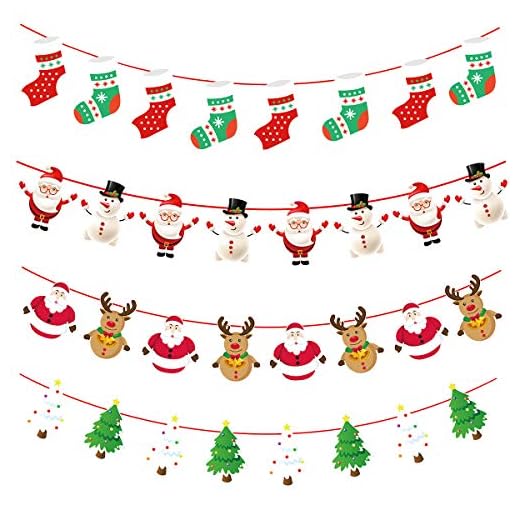 Banderole Noel Fanions de Noël, 4 Paquets Guirlande de Noël Banderole Decoration Noël Vitre Noël Maison Party Extérieures D'intérieur Décoration
