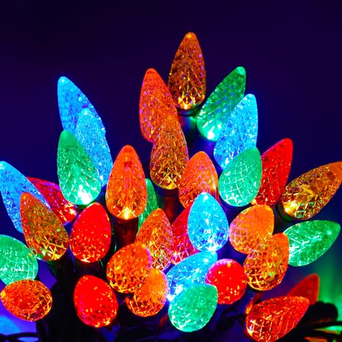 Christmas Lights C6 Multicolor 70 Count Strawberry Green Wire 24.8 Feet Length Outdoor Connectable Light String for Festival Party Garden Spring Summer Home Decoration