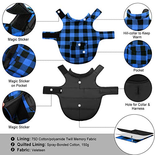 Asenku Dog Winter Coat, Dog Fleece Jacket Plaid Reversible Dog Vest Waterproof Windproof Cold Weather Dog Clothes Pet Apparel For Small Medium Large Dogs (M, Blue) #TOP2