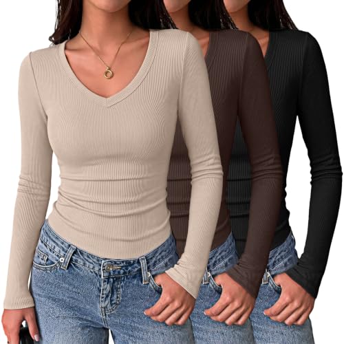 Zeagoo Women Long Sleeve Shirts Rib Knit Tight Tops Basic Tee 2026 Fall Outfits Casual T-Shirt Underscrubs Layer Clothes