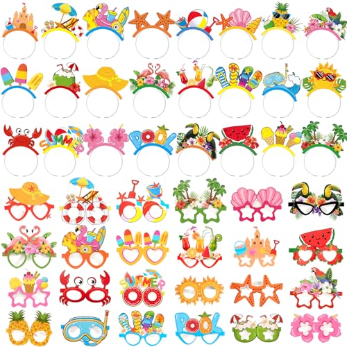 JellyArch 48 Pcs Hawaiian Luau Party Sunglasses Photo Props, Summer