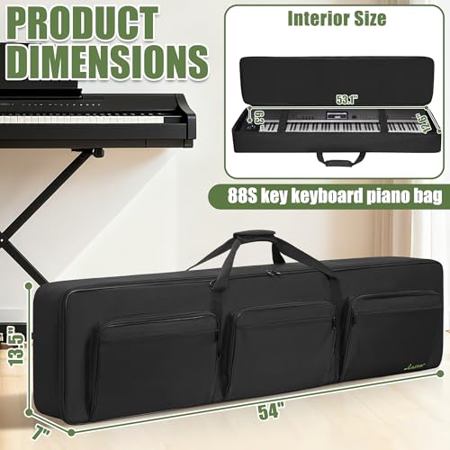 Image of 88 key Keyboard Case (Size:54 inchx7 inchx13.5 inch), Keyboard Gig Bag Case with Adjustable Straps and 6-Pocket for Keyboard Accessaries, 88 key Electric Piano Keyboard Gig Bag
