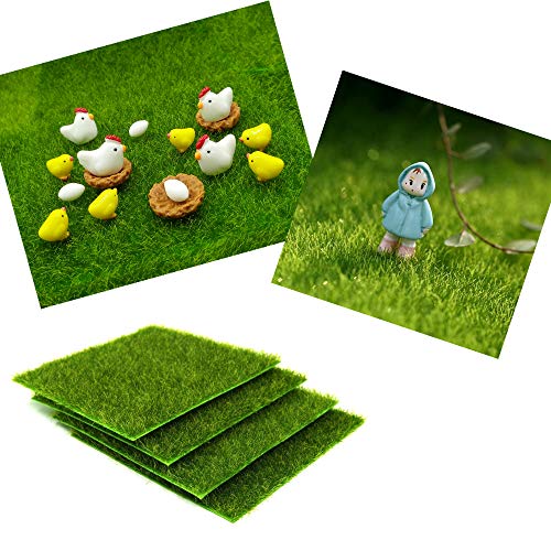 EMiEN 6\'\'x6\'\'Life-Like Artificial Grass Lawn Miniature Ornament for for DIY Fairy Garden Dollhouse Decoration (4 Pack)