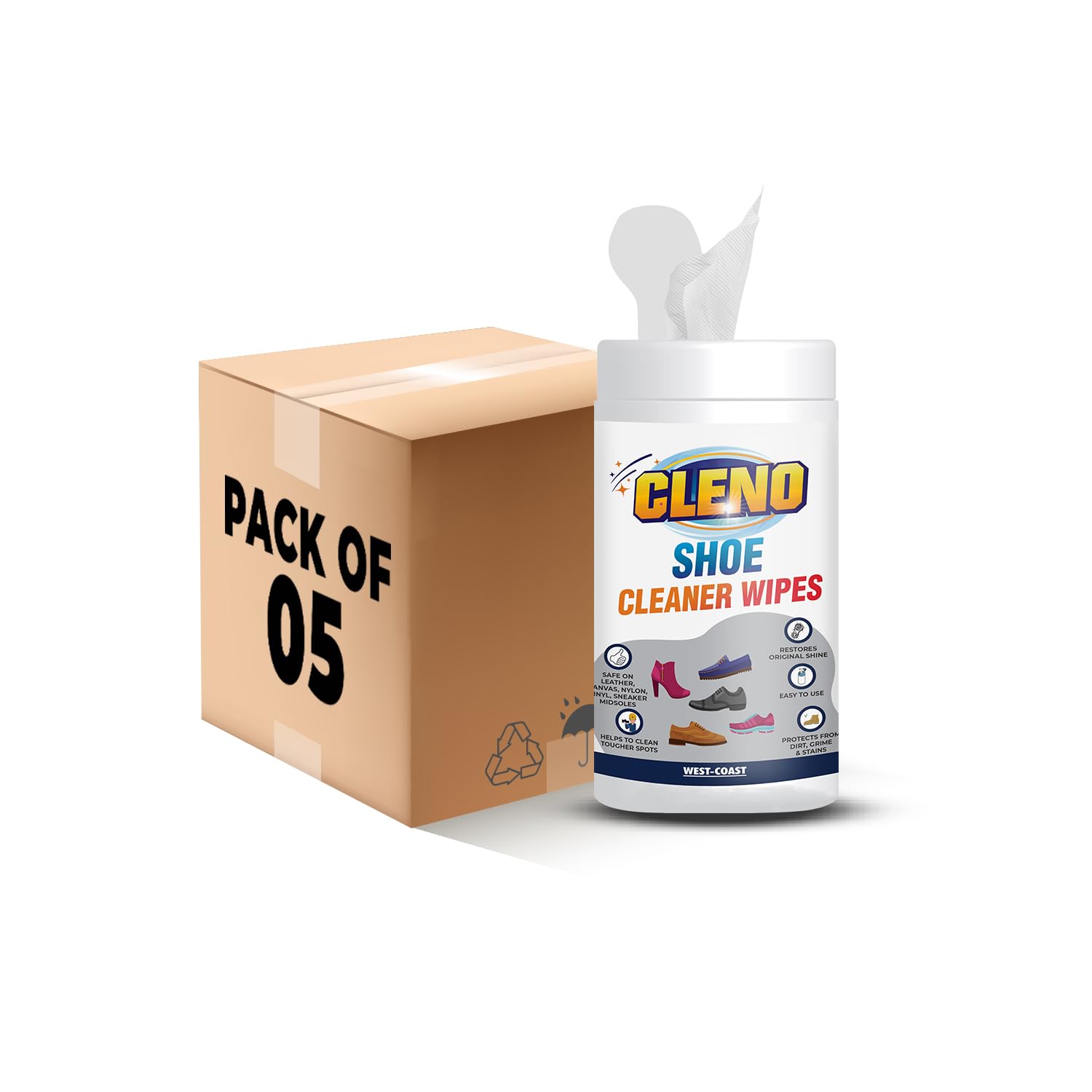 Cleno Shoe Cleaner Wet Wipes For Shoes/Loafers/Sandals/Slippers/Traditional Footwear/Athletic Shoes/Sneakers/White Shoes/Golf-Tennis Shoes/Scrub Off Dirt/Mud - 50 Wipes (Ready to Use) (Pack of 5) (B0CB5Q7BPV) Amazon Price History, Amazon Price Tracker