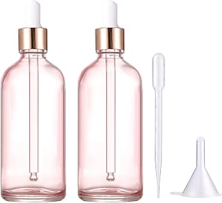 2 botellas de vidrio con pipeta de vidrio, color oro rosa de 100 ml, botellas cuentagotas de vidrio recargables para aceites esenciales, perfumes y cosméticos
