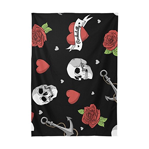 Baihuishop Dotted Skull Roses Arrows Butterflies Blots Tablecloth Rectangular Polyester Wedding Indoor Outdoor Oblong Dining Room Table Cloth Rectangle Party Tablecloths For Dinner Parties Table Cove #TOP5