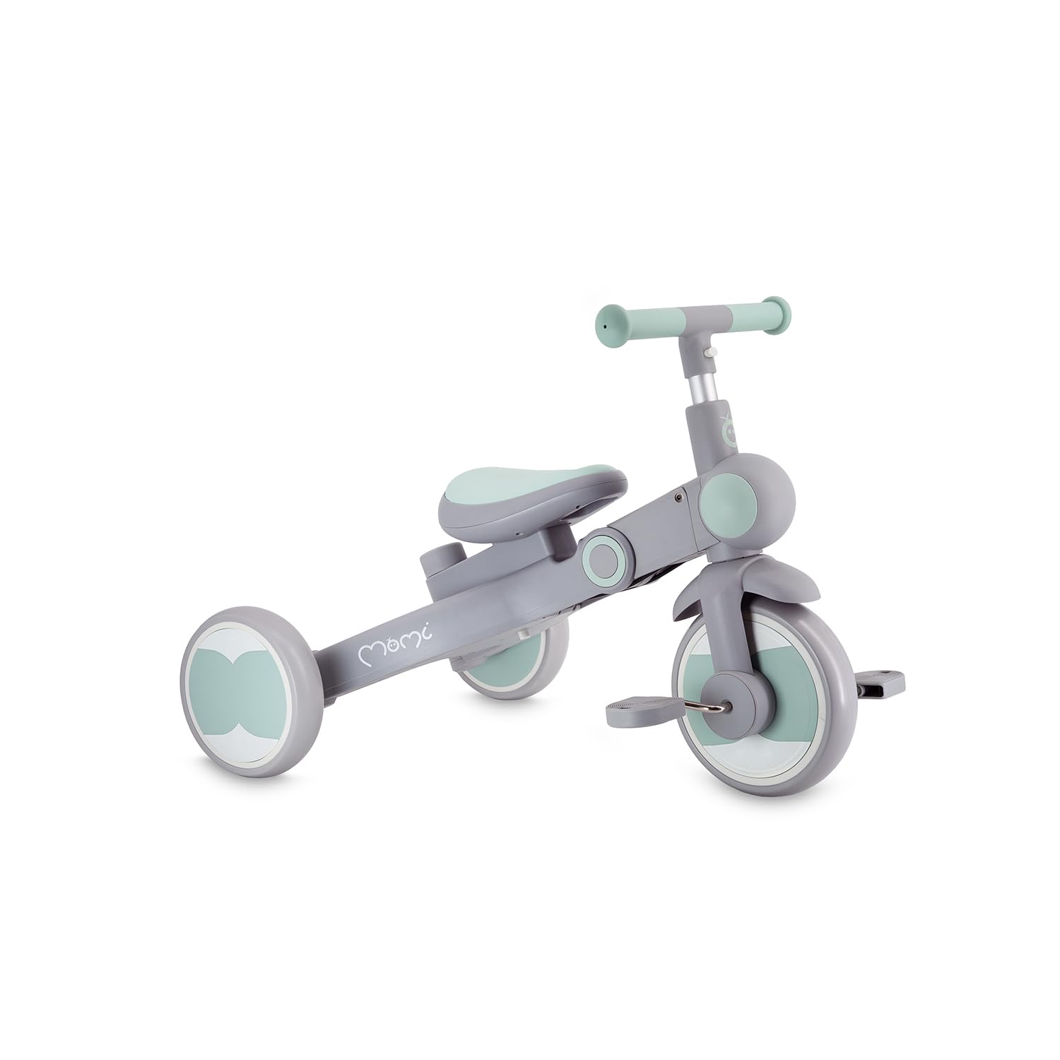 Triciclo per bambini MoMi 4in1 SOLIVIA con manubrio telescopico, cinture di sicurezza a 5 punti, per bambini a partire da 12 mesi, con capottina parasole, ruote in PU, borsa e portabicchiere