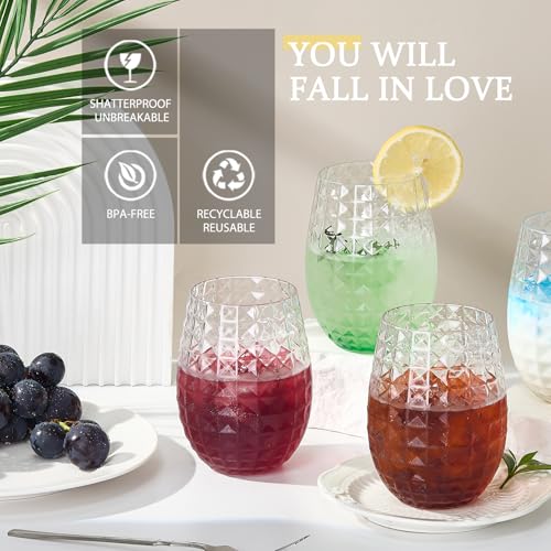 Image of Lueumxc 20 Pack Plastic Wine Glasses, 16Oz Disposable Wine Glasses Unbreakable Clear Plastic Cocktail Glasses Recyclable Shatterproof Reusable Wine Cups