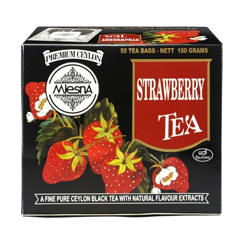 Image of Mlesna Strawberry Black Tea 100g | 50 Foil-Wrapped Tea Bags | Pure Ceylon Black Tea | Rich in Antioxidants | Imported from Sri Lanka