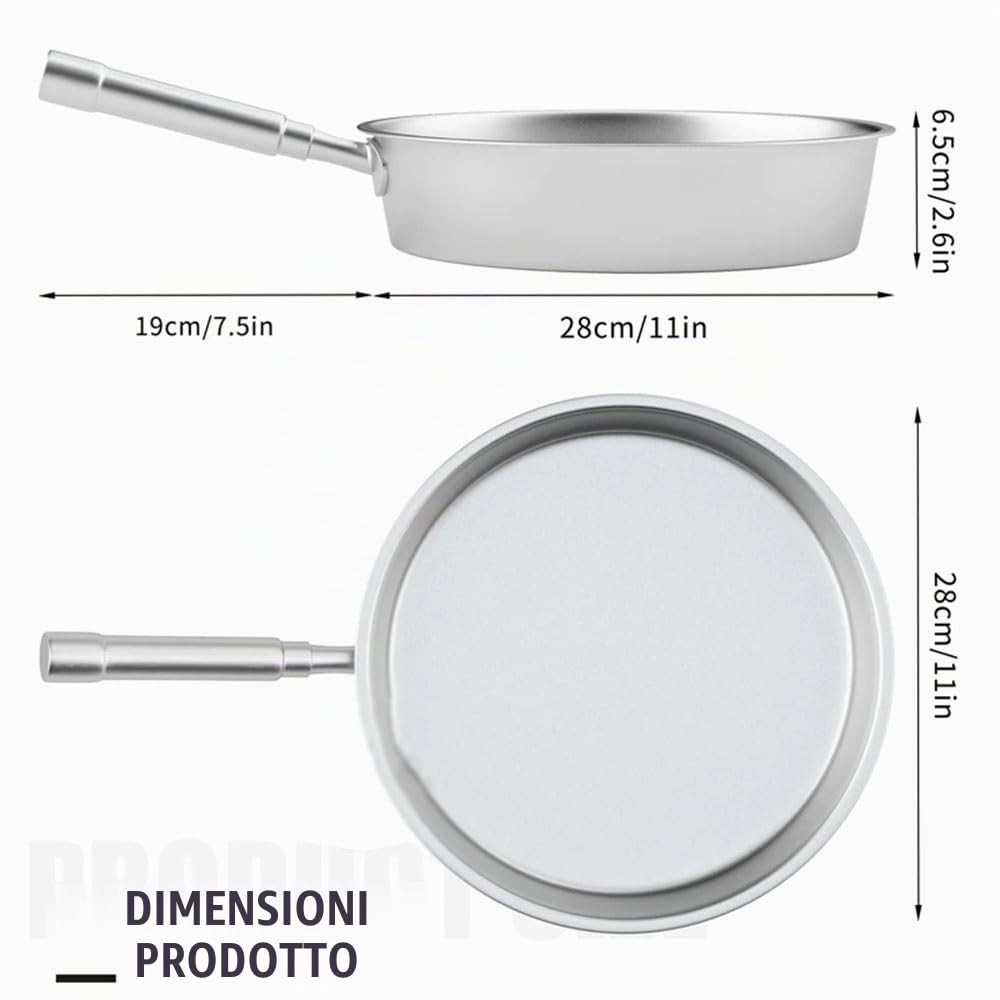 Padella in Titanio Puro Antiaderente da 28 cm, Fondo Piatto, Utensili per Cucina