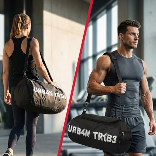 Image of URBAN TRIBE Plank 23L Gym Bag for Men and Women | Sports Duffle Bag with Shoe Compartment | Workout, Fitness, Exercise | Black