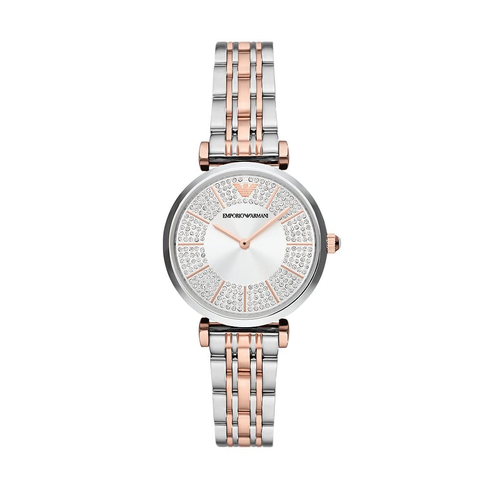EMPORIO ARMANI Watch for Women, 32mm Zwei-Zeiger Quartz Uhrwerk mit zweifarbigem Edelstahlarmband