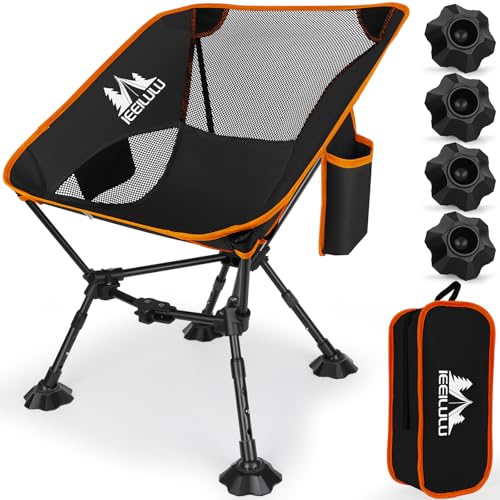 JONRRYIN Campingstuhl Faltbar, Strandstuhl Faltbar Tragbare Camping Klappstuhl mit Beide Seitentaschen 3 Stufen der Höhenverstellung und Mesh Rückwand für Outdoor, Camping, Picknick (1, Orange)