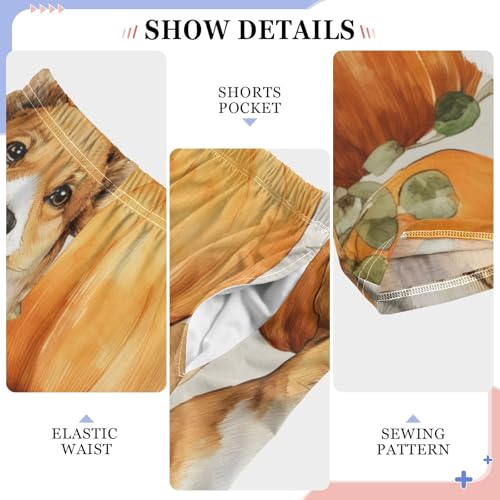 Corgi Dog Pumpkins Floral Boys Long Pants Soft Trousers Elastic Waist Kids Lounge Bottoms with Pockets S-XL4