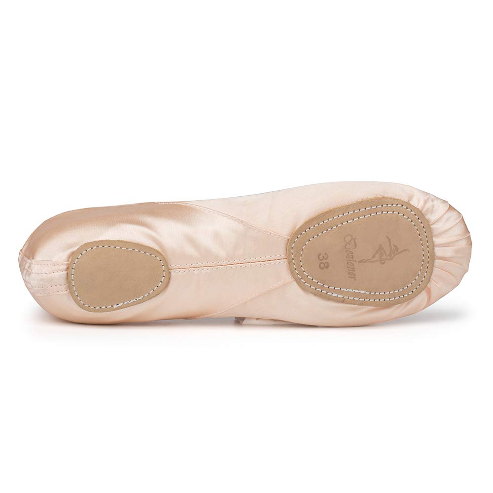 Bezioner Zapatillas de Ballet Suela Partida Satín Zapatos de Danza y Gimnasia con Cinta para Niñas y Adultos