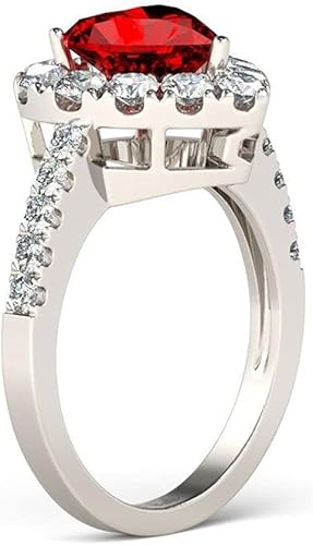 Miniatura 3 de Anillo de plata de ley 925 para mujer, anillo de rubí con corazón brillante, anillo de diamante completo, circonita cúbica, anillo de promesa de
