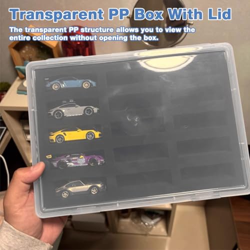 Image of HASTHIP 1: 64 Scale Model Car Storage Case for Hot Wheels with 15 Compartments Foam Insert Clear PP Storage Case with Lid Dustproof Organizer Box Diecast Model Car Display Organizer & Collection