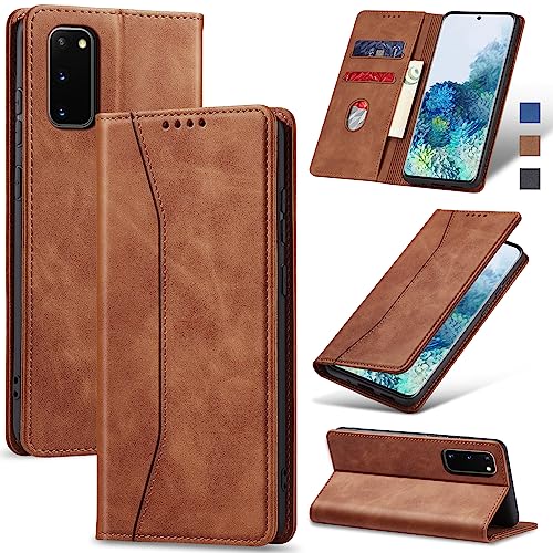 Image of Jasonyu Flip Wallet Case for Samsung Galaxy S20 5G,Leather Magnetic Folio Cover with Card Holder,Kickstand - TPU Shockproof Durable Protective Phone Case,Brown