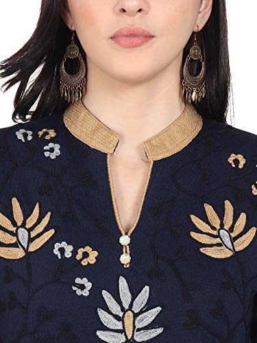 Image of Rosary Women's Winter Wear Embroidered Warm Woolen Straight Full Sleeve Kurti with Pockets