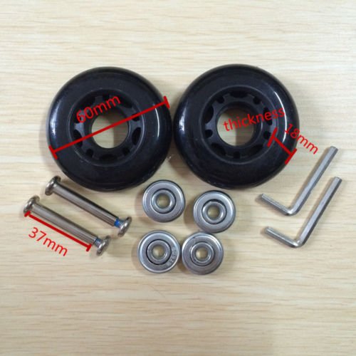 LUO Black Replacement Luggage/Inline OUTDOOR Skate Wheels With ABEC 608zz Bearings (60x18mm)