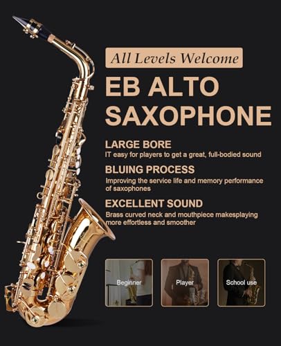 eb alto saxophone - beginner to professional gold finish adult size