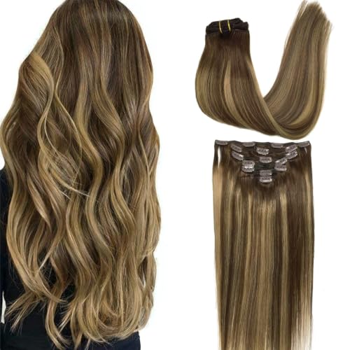 Image of GOO GOO Clip in Hair Extensions Real Human Hair Balayage Remy Extensions