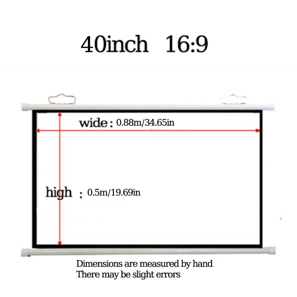 Schermo Di Proiezione Manuale Avvolgibile, Telo Per Videoproiettore 30" 40" 50" 60" 72", Schermo Proiezione Portatile, Montaggio A Parete(16:9,40inch)