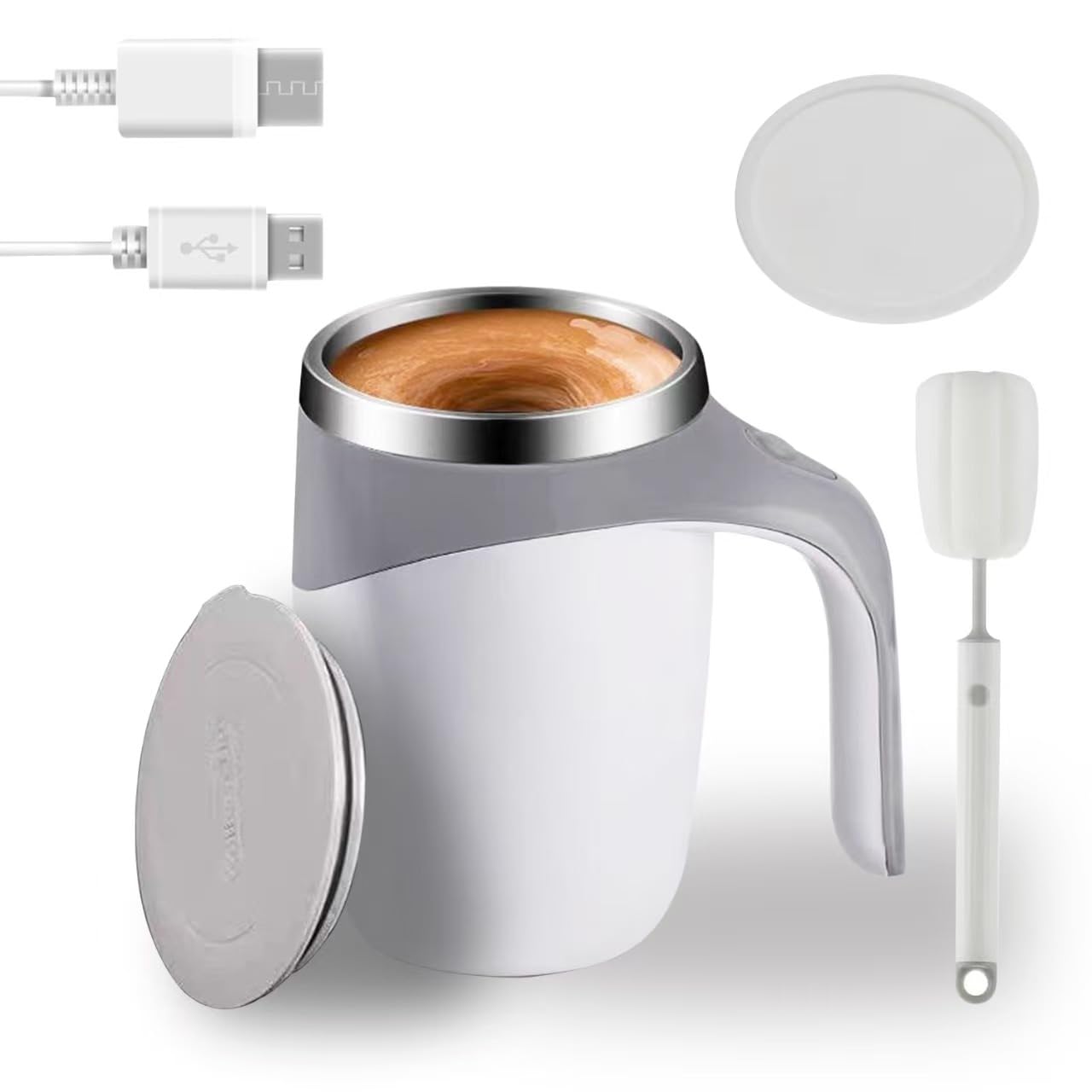 Jieclem Rechargeable Self-Stirring Coffee Mug, 2025 Upgrade, Automatic Magnetic Stirring, Stainless Steel, Portable, with Lid