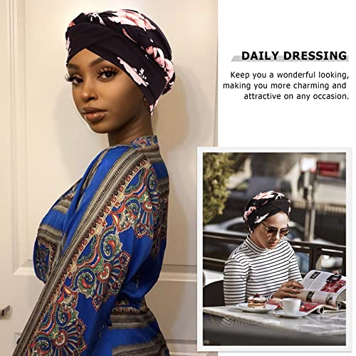 Image of DRESHOW Turban Pre-Tied Twisted Hat Thread African Head Wraps for Black Women Chemo Cancer Cap Braid Hair Cover