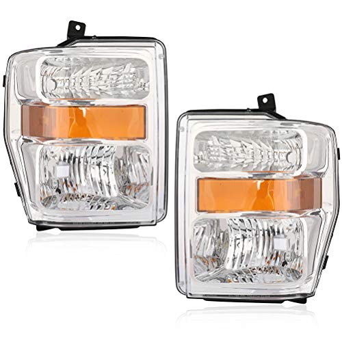 ECCPP Headlight Assembly Pair For Ford Super Duty For F-250/For F-350/For F-450 2008-2010,For F-550 Super Duty 2008-2010 Chrome Housing Amber Reflector Clear Lens Driver and Passenger Side