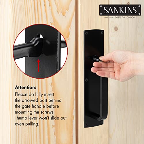 Sankins Thumb Gate Latch Hardware For Wooden Fence Heavy Duty, Self Locking Fence Latch Kit With Handle, Door Latch Gate Lock Kit For Wooden/Vinyl Fence, Outdoor Metal Gate, Black Finish #TOP3